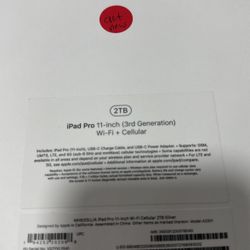 iPad Pro 11 2tb WiFi + Cell New 
