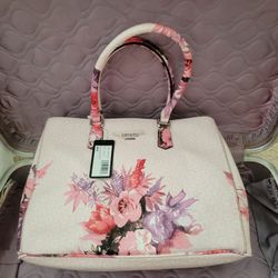 Large 15 Inch New With Tags Guess Blush Floral Handbag Purse Tote 
