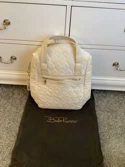 Bella Russo Quilted Convertible Tote Backpack 14.4 Inches with Dust Bag Cream White Color