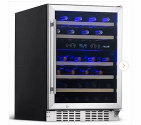 Newair Dual Zone 24 in. 46-Bottle Built-In Wine Cooler Fridge with Recessed Kickplate Lock Reversible Door in Stainless Steel