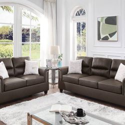 Brand New Espresso Leather Sofa & Loveseat 