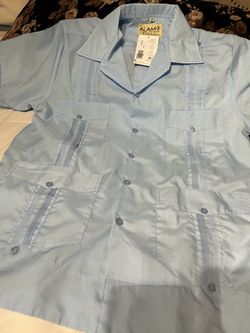 ALAM Guayabera Short Sleeve Shirt Light Blue