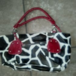 Women’s Black/Red/White Animal Print Purse  Satchel/Dbl. Handles Handbag