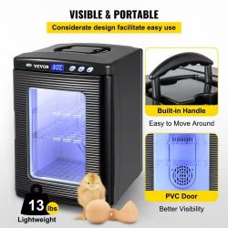 25L Egg Incubator, Black, for Reptiles, Temperature 5-42°C, Scientific Heating, Bright Digital LED Display for Small Animals.204&
