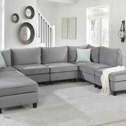 NEW!! 120" GRAY VELVET MODULAR SECTIONAL