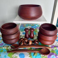 19 piece Vintage mid century solid teak salad bowl set