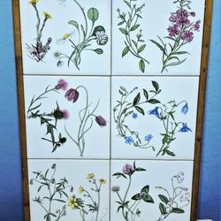Vintage Wildflower Framed Art Ceramic Tiles 6 Block