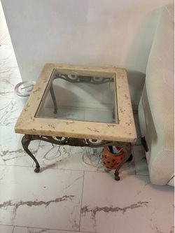 Coffee Table & End Table Set – Glass Top with Wrought Iron Base