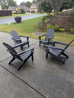 4 BRAND NEW Polywood HDPE type material foldable gray Adirondack chairs just assembled with both cup and wine glass holders. Price is FIRM!