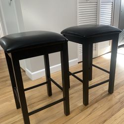 Black Faux Leather Bar Stools With Black Wooden Legs (Set Of 2)