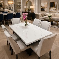 Modern 7 piece faux marble top dining table set