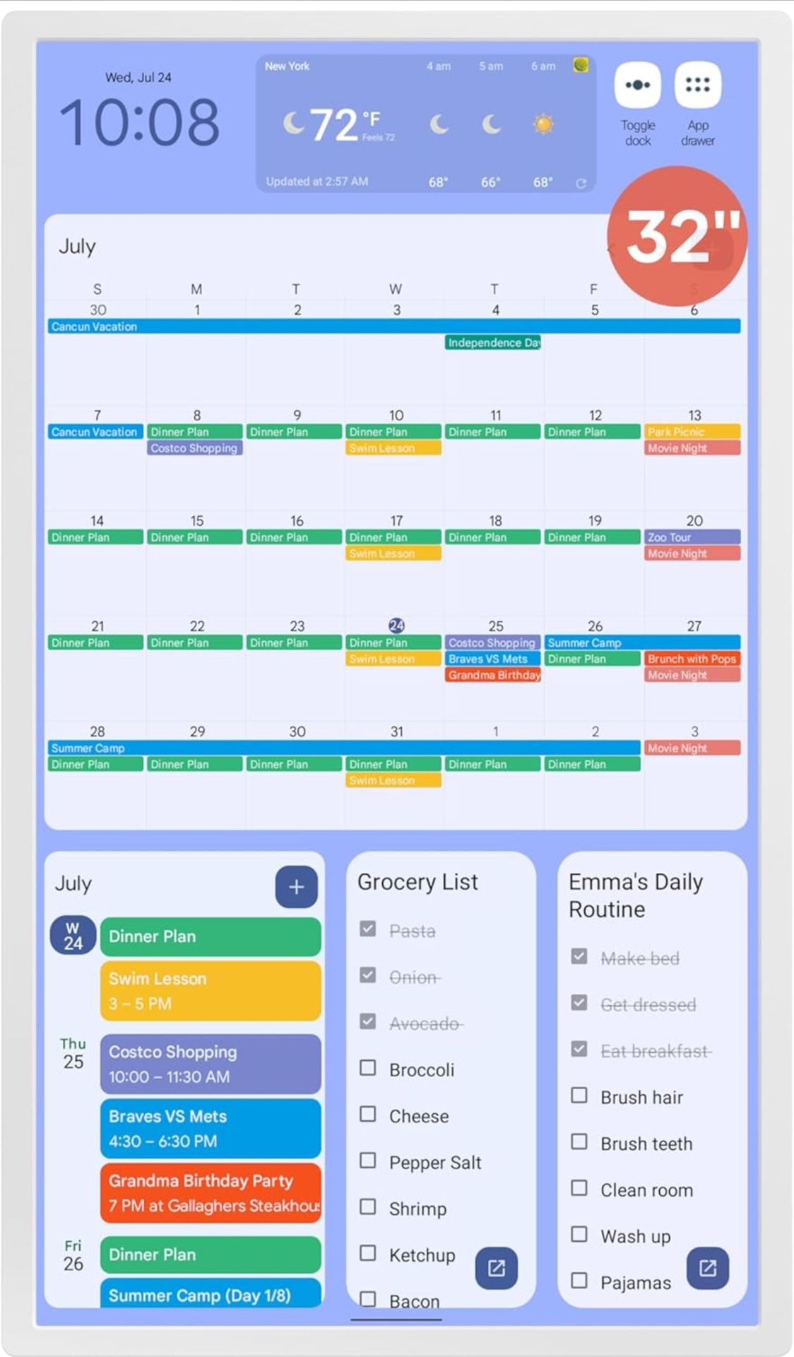 32 Inch Digital Calendar Wall Touch Screen