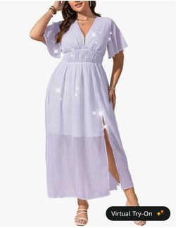 Star Chiffon Dress, A-Line Split Long Dress with Pockets Size 2x
