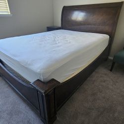 Queen Size Dark Wood Sleigh Bed – Headboard, Footboard & Frame – $200 OBO
