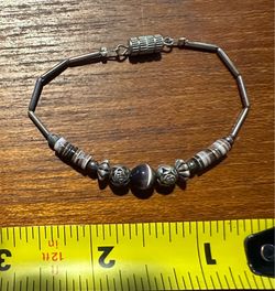 Silver-Tone Beaded Bracelet with Magnetic Clasp