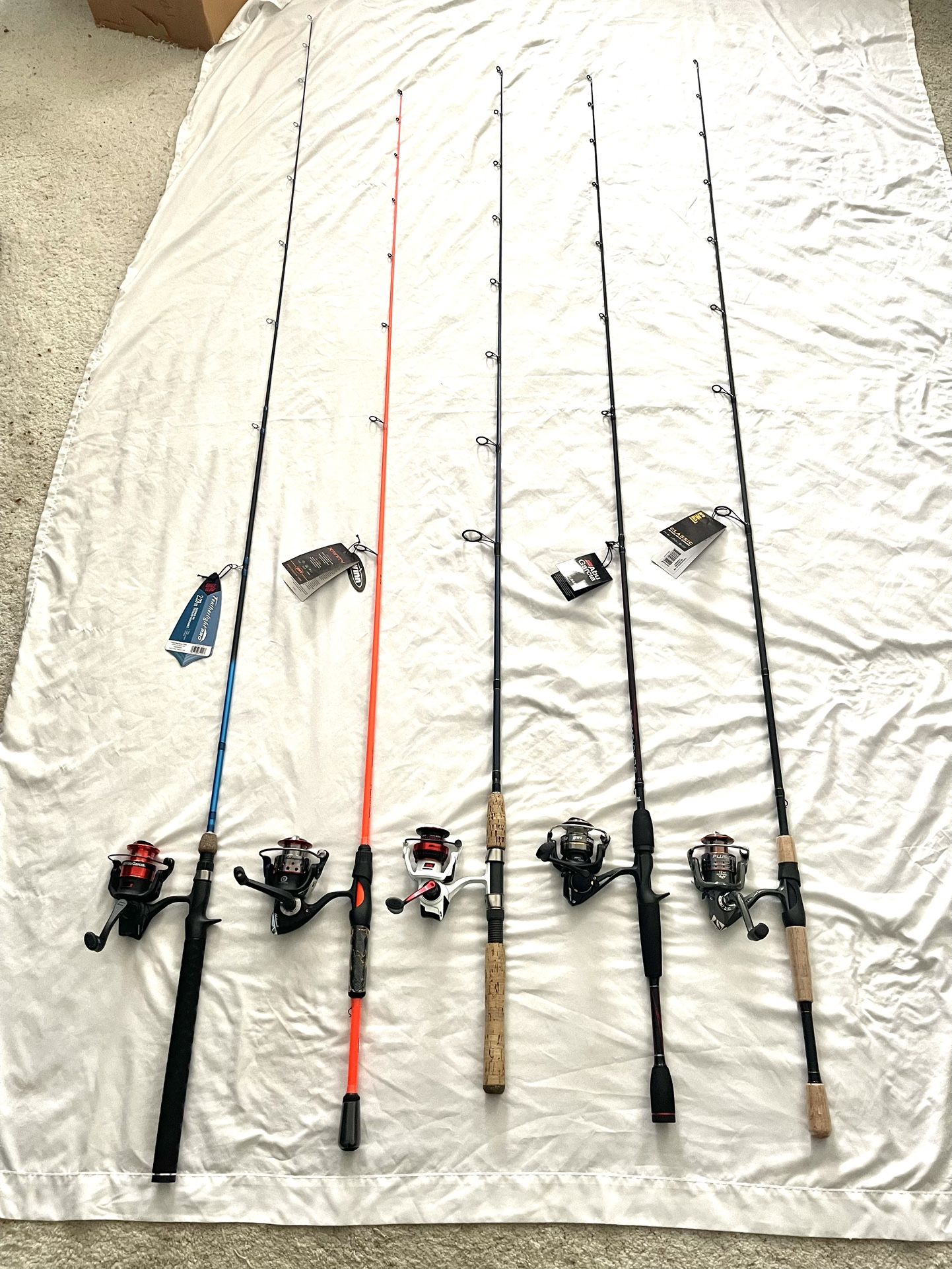 Brand New Never Used With Tags (5) Medium Action, Fishing Rods, And Reels Combos. I’ll Accept $75 Each. Read Description.