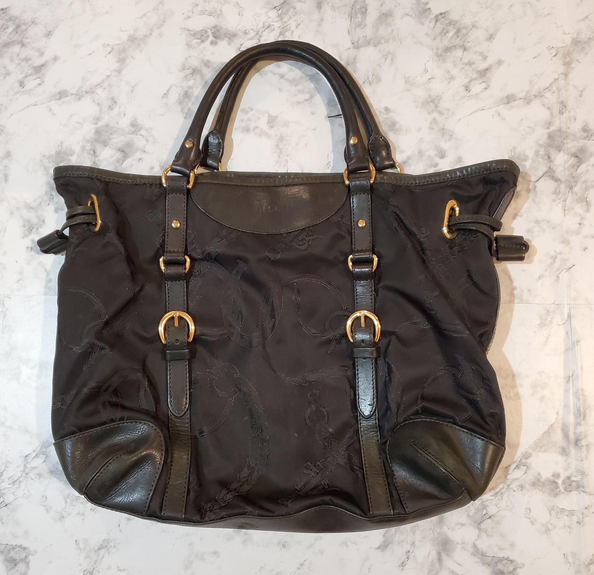 Vintage Lauren Ralph Lauren Logo & Horseshoe Pattern Leather Toto Purse Handbag