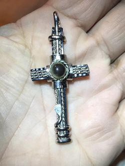 Leather & moonstone cross pendant