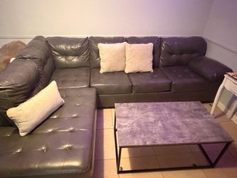 Grey leather sectional