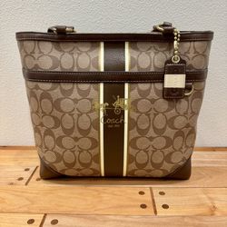 Coach Signature Heritage Stripe Tote w/Original Coach Tissue Paper and Box