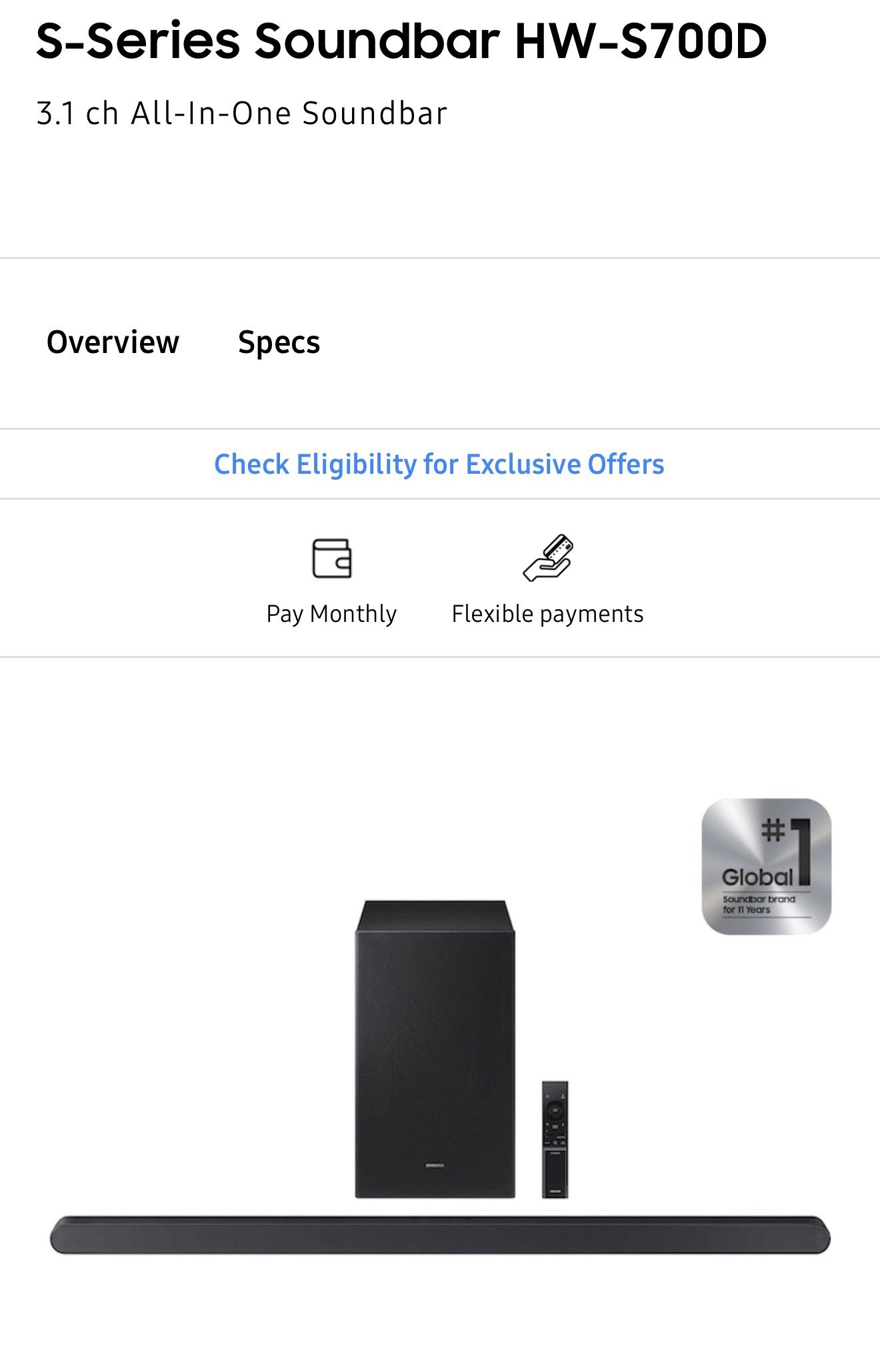 Ultra-slim 3.1ch. Wireless Dolby ATMOS Soundbar w/ Q-Symphony / HW-S700D