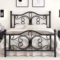 Black Metal Bed Frame with Scroll Design Queen