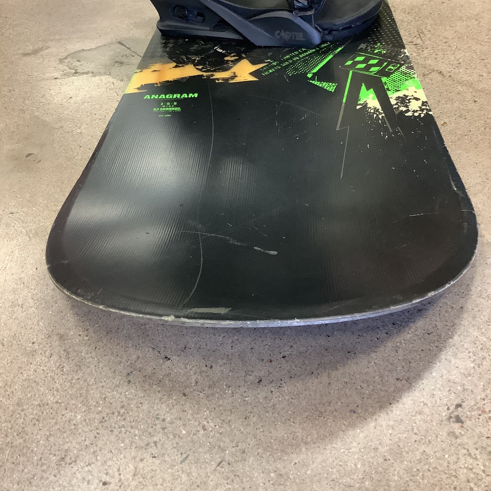 K2 Anagram 155cm Snowboard w/ Large Burton Cartel Bindings SKU 470681