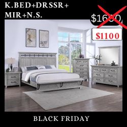 Bedroom Furniture - King Size Bed Dresser Mirror Nightstand