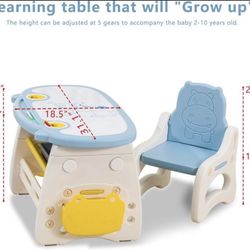 WHY TOYS Kids Art Board Table and Chair Set Ages 2-10Y - Blue, 21.6 Inch