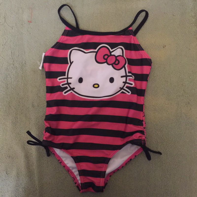 Hello Kitty 1-Piece Swim Suit -- Pink Black Stripe