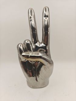 Silver Peace Sign Hand Sculpture