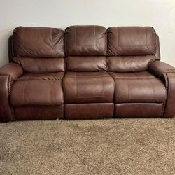 Leather Dual Recliner Couch w/ Cup Holders, Outlet, and USB Port