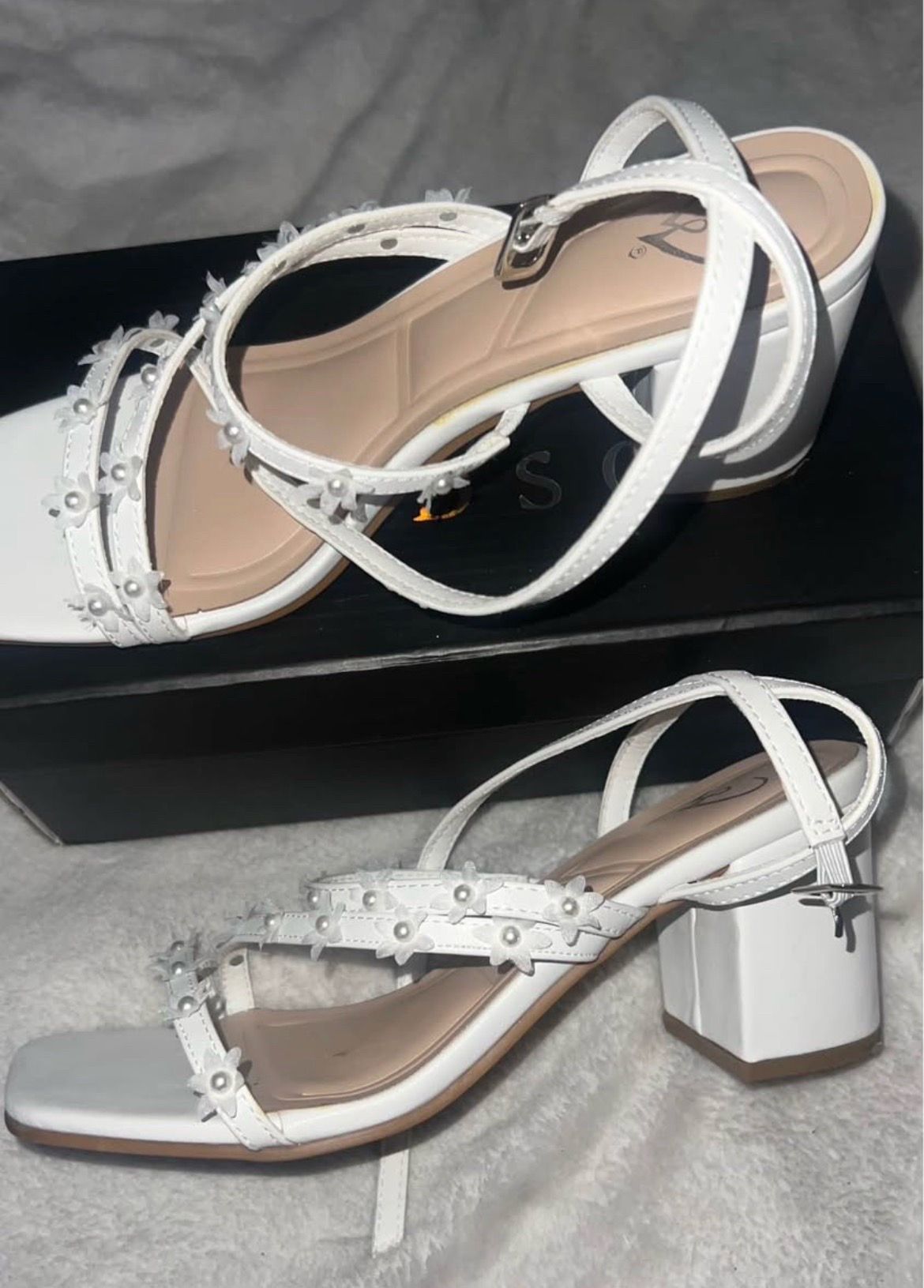 Windsor Chic Bloom Flower Strappy Block Heels