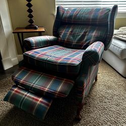 Recliner Wingback Club Chair Plaid Fabric