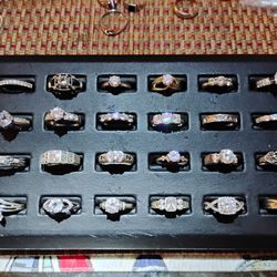 925 Sterling Silver Rings 24 Count Used 100% Authentic Real Silver Signed