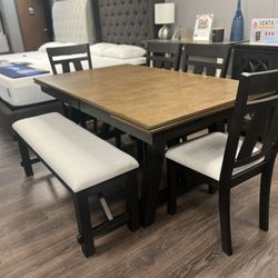 BRAND NEW 🔥 Dining Set w Bench & 2 Hidden Extensions 