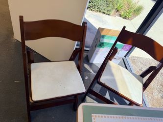 Pair of Wood Folding Chairs with Padded Seats