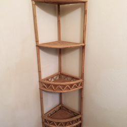 Vintage Boho Rattan Corner Shelf 4-Tier Wicker Bamboo