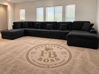 Large Black Corduroy U-Shape Sectional Sofa