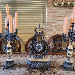Italian Heavy Clock With Two Candelabras