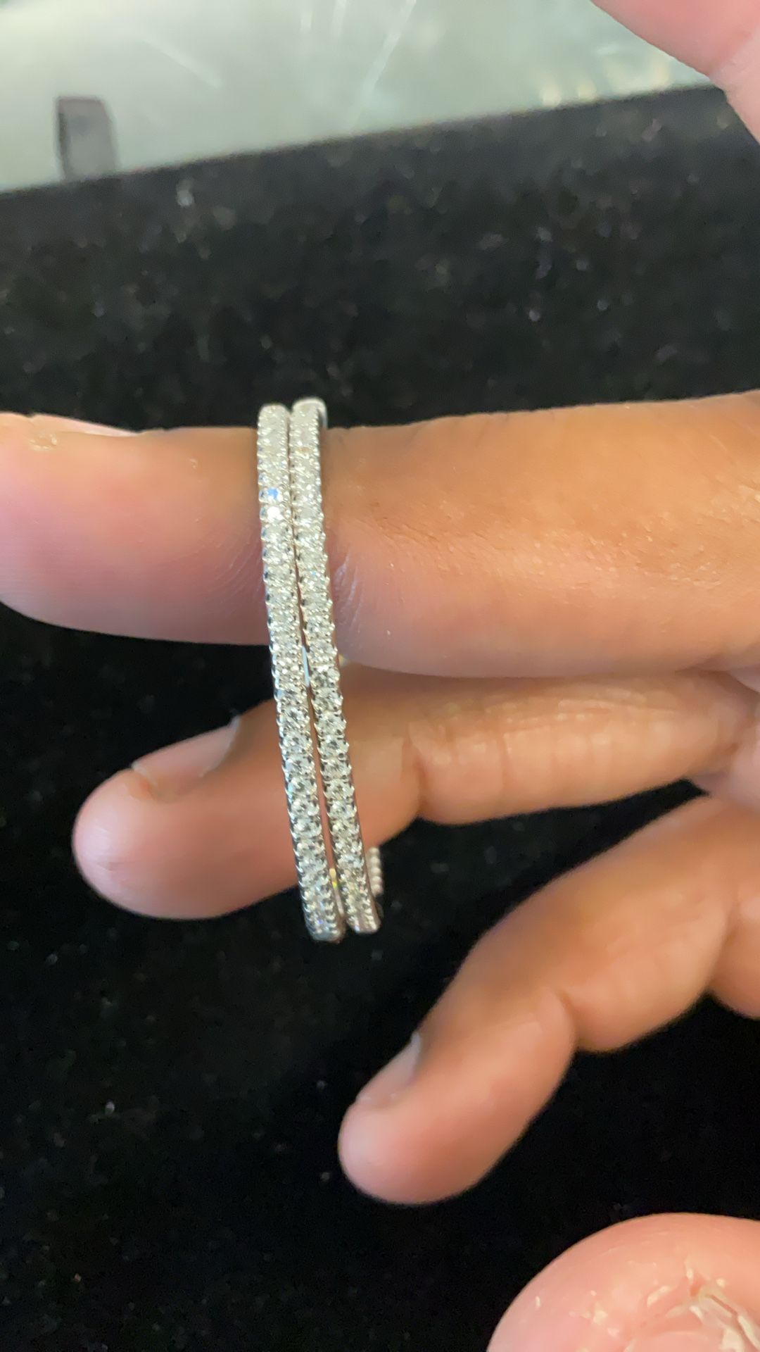 14KT White Gold Hoop Earrings W/ Natural Diamonds 36051-3