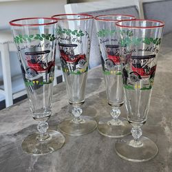 Libbey 1950s Buick Model-C 1905 Retro Automobile Bar Glasses Pilsner Set of 4