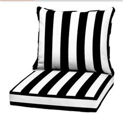 22 in x 24in 2-Piece Deep Seating Outdoor Lounge Chair Cushion, Black Cabana Stripe
