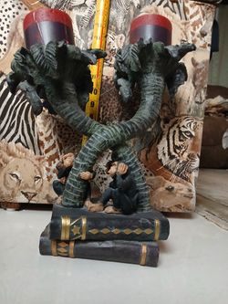 Vintage Tropical Resin Candle Holder  - see no evil, hear no evil,  tell no evil, 