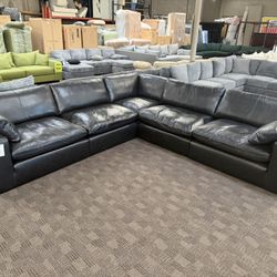 Deep And Comfy Black Leather CLOUD sectional 