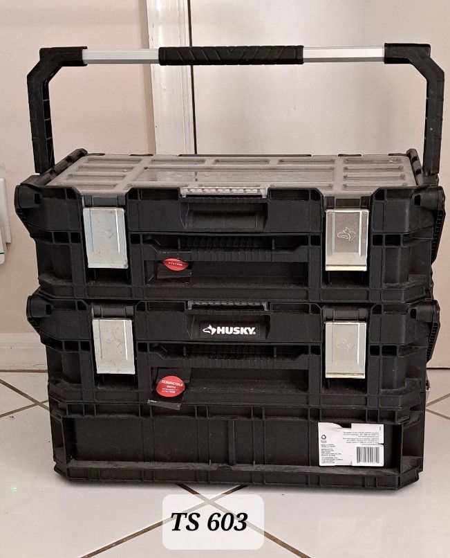 Lot 2 NEW Husky 22 in. 22-Compartment Connect Cantilever Organizer W/Connect Caddy