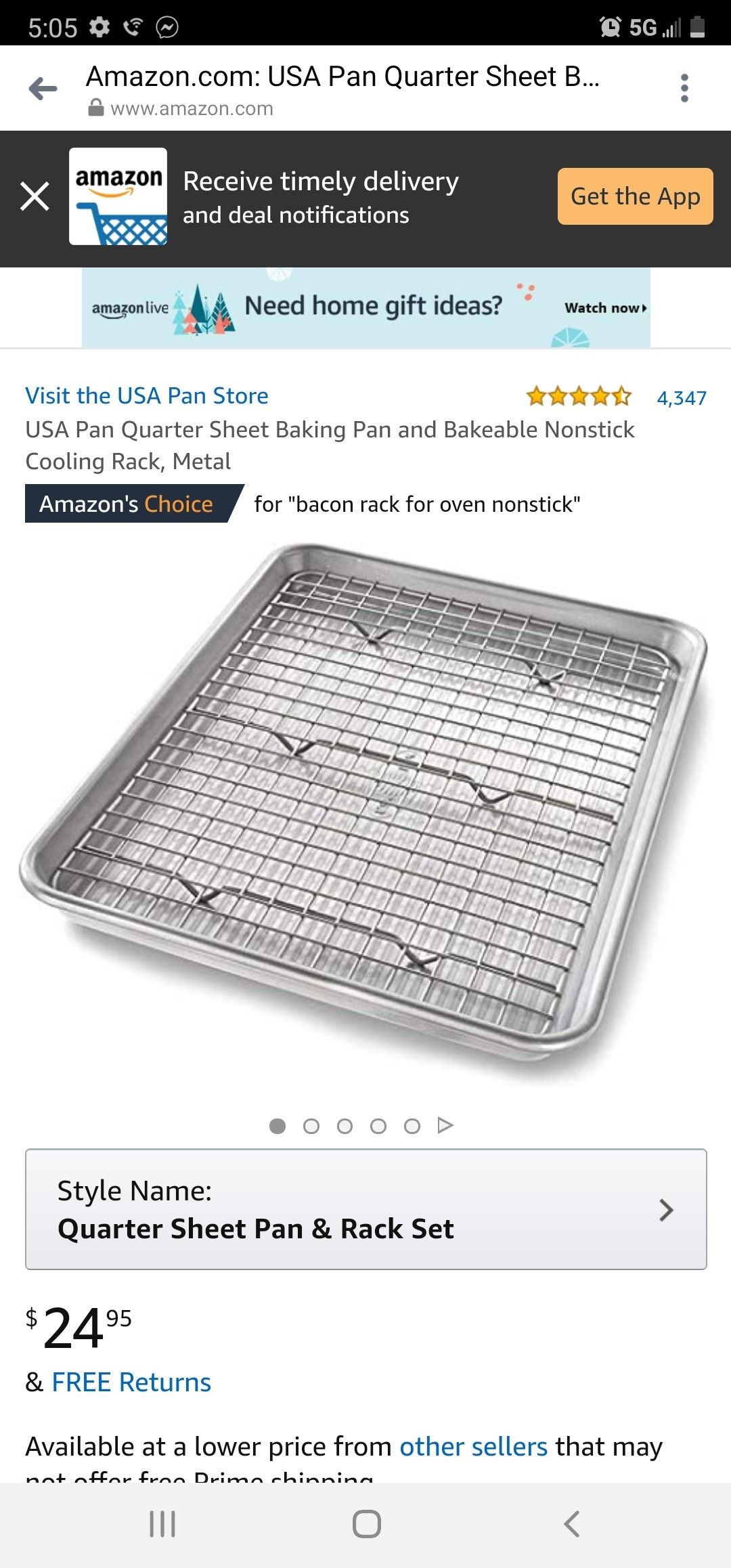 USA Pan Quarter Sheet Baking Pan and Bakeable Nonstick Cooling Rack, Metal