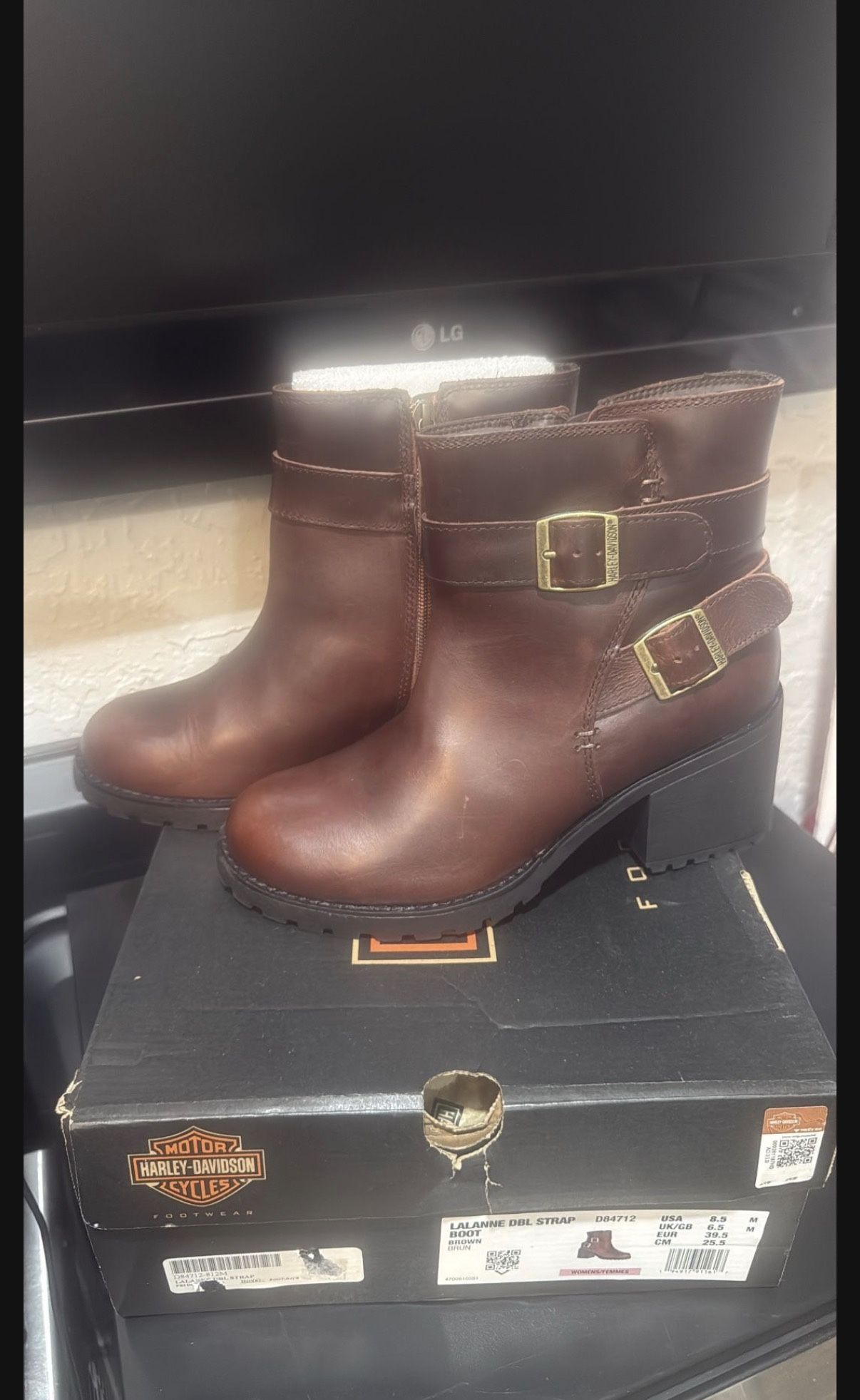 Harley Davidson: Allan E Dbl Strap Boot (Brown) Size: 8.5