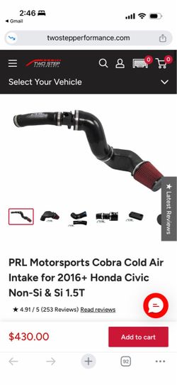 Brand new PRL cobra Cold air intake , rear engine mount and 27won strut bar for 2016+ Honda civic si