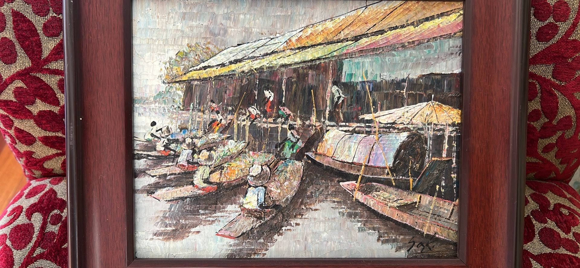 Oil painting with sign